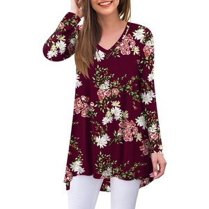 image:imagePOPYOUNG Womens Long Sleeve Tunic Tops Fall Shirts to Wear with Leggings Loose Fit Dressy VNeck Blouse M5XLVfloral Wine