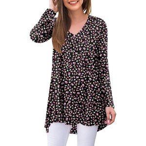 image:imagePOPYOUNG Womens Long Sleeve Tunic Tops Fall Shirts to Wear with Leggings Loose Fit Dressy VNeck Blouse M5XLVlittle Floralblack