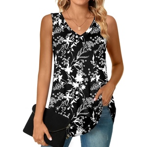 image:imagePOPYOUNG Womens Long Tunic Tank to Wear with Leggings Summer VNeck Sleeveless Tops Loose ShirtsSleevelessbellflower