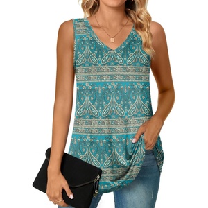 image:imagePOPYOUNG Womens Long Tunic Tank to Wear with Leggings Summer VNeck Sleeveless Tops Loose ShirtsSleevelessblue Khaki