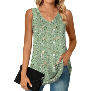 image:imagePOPYOUNG Womens Long Tunic Tank to Wear with Leggings Summer VNeck Sleeveless Tops Loose ShirtsSleevelessbramblinggreen