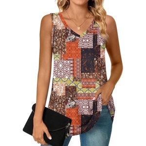 image:imagePOPYOUNG Womens Long Tunic Tank to Wear with Leggings Summer VNeck Sleeveless Tops Loose ShirtsSleevelesscolor Block Mixing