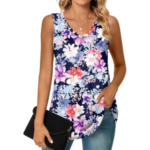 image:imagePOPYOUNG Womens Long Tunic Tank to Wear with Leggings Summer VNeck Sleeveless Tops Loose ShirtsSleevelessmixed Light Floral