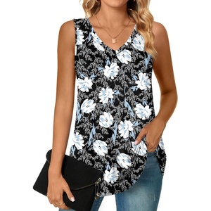 image:imagePOPYOUNG Womens Long Tunic Tank to Wear with Leggings Summer VNeck Sleeveless Tops Loose ShirtsSleevelesswhite Lily
