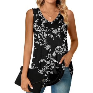 image:imagePOPYOUNG Womens Long Tunic Tank to Wear with Leggings Summer VNeck Sleeveless Tops Loose ShirtsWhite Carvings