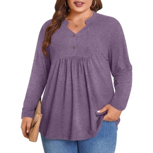image:imagePOPYOUNG Womens Plus Size Henley Tunic Tops Chic V Neck Button Shirt Casual Long Sleeve Pleated Blouse L4XL01purple