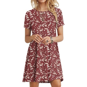 image:imagePOPYOUNG Womens T Shirt Summer Dress Short Sleeve Casual Swing Dress with Pockets Loose Fit DressCrewneckplum Blossomred