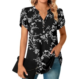 image:imagePOPYOUNG Womens Tunic Summer Tops Dressy Henley V Neck Business Work Button Down Petal Sleeve BlousesWhite Carvings