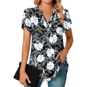 image:imagePOPYOUNG Womens Tunic Summer Tops Dressy Henley V Neck Business Work Button Down Petal Sleeve BlousesWhite Lily