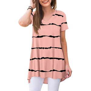 image:imagePOPYOUNG Womens long Tunic Tops to Wear with Leggings Summer Short Sleeve Loose Fit Dressy Shirts M5XLStripe Red