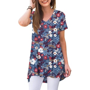 image:imagePOPYOUNG Womens long Tunic Tops to Wear with Leggings Summer Short Sleeve Loose Fit Dressy Shirts M5XLVcolorful Flowersblue