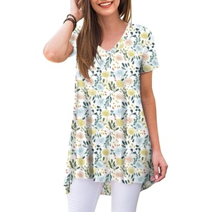 image:imagePOPYOUNG Womens long Tunic Tops to Wear with Leggings Summer Short Sleeve Loose Fit Dressy Shirts M5XLVmacaron Flower