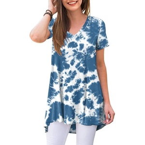 image:imagePOPYOUNG Womens long Tunic Tops to Wear with Leggings Summer Short Sleeve Loose Fit Dressy Shirts M5XLVshort Sleeveblue Tie Dye
