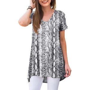 image:imagePOPYOUNG Womens long Tunic Tops to Wear with Leggings Summer Short Sleeve Loose Fit Dressy Shirts M5XLVshort Sleevewhite Snakeshin