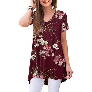 image:imagePOPYOUNG Womens long Tunic Tops to Wear with Leggings Summer Short Sleeve Loose Fit Dressy Shirts M5XLVshortfloral Wine