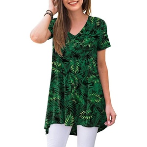image:imagePOPYOUNG Womens long Tunic Tops to Wear with Leggings Summer Short Sleeve Loose Fit Dressy Shirts M5XLVshortleaf Green