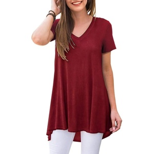 image:imagePOPYOUNG Womens long Tunic Tops to Wear with Leggings Summer Short Sleeve Loose Fit Dressy Shirts M5XLVshortwine Red