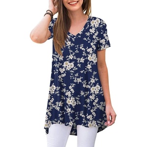 image:imagePOPYOUNG Womens long Tunic Tops to Wear with Leggings Summer Short Sleeve Loose Fit Dressy Shirts M5XLWhite Little Flower