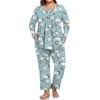 image:imagePOPYOUNG Plus Size Womens Pajama Set 2Pc Long Sleeve with Pockets L5XLBegonia Flowerblue