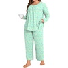 image:imagePOPYOUNG Plus Size Womens Pajama Set 2Pc Long Sleeve with Pockets L5XLColorful Green Butterfly
