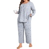 image:imagePOPYOUNG Plus Size Womens Pajama Set 2Pc Long Sleeve with Pockets L5XLGray Floral