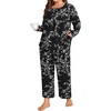 image:imagePOPYOUNG Plus Size Womens Pajama Set 2Pc Long Sleeve with Pockets L5XLWhite Floralblack