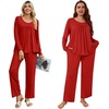 image:imagePOPYOUNG Womens Pajama Set 2 Pieces Fall Pjs Comfy Sleepwear with Pockets  Long Sleeve Top Long Pant Winter Pjs Ladies Pyjamas Lounge set for Daily Wear Nightwear Outfit TravelRed