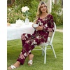 image:imagePOPYOUNG Womens Pajama Set 2 Pieces Fall Pjs Comfy Sleepwear with Pockets  Long Sleeve Top Long Pant Winter Pjs Ladies Pyjamas Lounge set for Daily Wear Nightwear Outfit TravelFloral Wine
