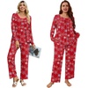 image:imagePOPYOUNG Womens Pajama Set 2 Pieces Fall Pjs Comfy Sleepwear with Pockets  Long Sleeve Top Long Pant Winter Pjs Ladies Pyjamas Lounge set for Daily Wear Nightwear Outfit TravelFloral Snow Red