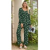 image:imagePOPYOUNG Womens Pajama Set 2 Pieces Fall Pjs Comfy Sleepwear with Pockets  Long Sleeve Top Long Pant Winter Pjs Ladies Pyjamas Lounge set for Daily Wear Nightwear Outfit TravelFloral Christmas Green