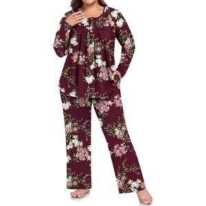 image:imagePOPYOUNG Plus Size Womens Pajama Set 2Pc Long Sleeve with Pockets L5XL1bfloral Wine