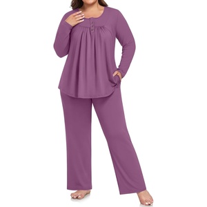 image:imagePOPYOUNG Plus Size Womens Pajama Set 2Pc Long Sleeve with Pockets L5XL1bgrape Purple