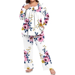 image:imagePOPYOUNG Plus Size Womens Pajama Set 2Pc Long Sleeve with Pockets L5XL1bpink Floretwhite