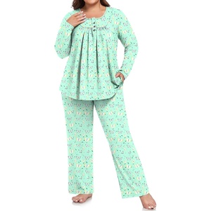 image:imagePOPYOUNG Plus Size Womens Pajama Set 2Pc Long Sleeve with Pockets L5XLColorful Green Butterfly