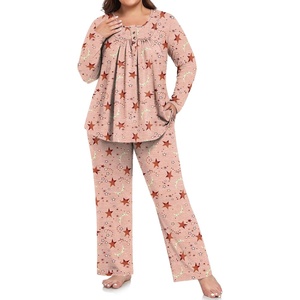 image:imagePOPYOUNG Plus Size Womens Pajama Set 2Pc Long Sleeve with Pockets L5XLRed StarMoon