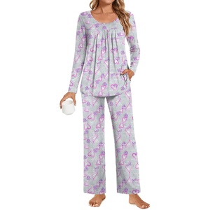 image:imagePOPYOUNG Womens Pajama Set 2 Pieces Fall Pjs Comfy Sleepwear with Pockets  Long Sleeve Top Long Pant Winter Pjs Ladies Pyjamas Lounge set for Daily Wear Nightwear Outfit TravelPink Heart Grey