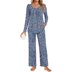 image:imagePOPYOUNG Womens Pajama Set 2 Pieces Fall Pjs Comfy Sleepwear with Pockets  Long Sleeve Top Long Pant Winter Pjs Ladies Pyjamas Lounge set for Daily Wear Nightwear Outfit TravelSpotted Navy