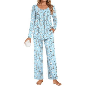 image:imagePOPYOUNG Womens Pajama Set 2 Pieces Fall Pjs Comfy Sleepwear with Pockets  Long Sleeve Top Long Pant Winter Pjs Ladies Pyjamas Lounge set for Daily Wear Nightwear Outfit TravelBlue Sailboat