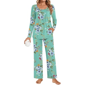 image:imagePOPYOUNG Womens Pajama Set 2 Pieces Fall Pjs Comfy Sleepwear with Pockets  Long Sleeve Top Long Pant Winter Pjs Ladies Pyjamas Lounge set for Daily Wear Nightwear Outfit TravelMint Green