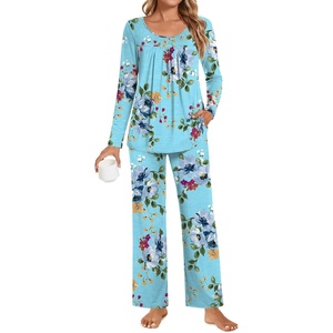 image:imagePOPYOUNG Womens Pajama Set 2 Pieces Fall Pjs Comfy Sleepwear with Pockets  Long Sleeve Top Long Pant Winter Pjs Ladies Pyjamas Lounge set for Daily Wear Nightwear Outfit TravelMint Blue