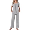 image:imagePOPYOUNG Womens Pajama Set 2 Piece Outfits Lounge Fall Pj Sets  Side Pockets  Summer Pjs  Soft Sleepwear  Maternity Loungewear  pijamas de mujerGrey