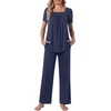 image:imagePOPYOUNG Womens Pajama Set 2 Piece Outfits Lounge Fall Pj Sets  Side Pockets  Summer Pjs  Soft Sleepwear  Maternity Loungewear  pijamas de mujerNavy Blue