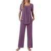 image:imagePOPYOUNG Womens Pajama Set 2 Piece Outfits Lounge Fall Pj Sets  Side Pockets  Summer Pjs  Soft Sleepwear  Maternity Loungewear  pijamas de mujerPurple