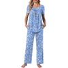 image:imagePOPYOUNG Womens Pajama Set 2 Piece Outfits Lounge Fall Pj Sets  Side Pockets  Summer Pjs  Soft Sleepwear  Maternity Loungewear  pijamas de mujerWhite Floralblue