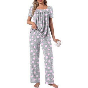 image:imagePOPYOUNG Womens Pajama Set 2 Piece Outfits Lounge Fall Pj Sets  Side Pockets  Summer Pjs  Soft Sleepwear  Maternity Loungewear  pijamas de mujerApink Stargray