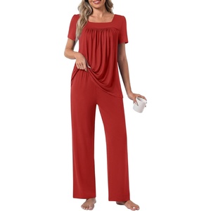 image:imagePOPYOUNG Womens Pajama Set 2 Piece Outfits Lounge Fall Pj Sets  Side Pockets  Summer Pjs  Soft Sleepwear  Maternity Loungewear  pijamas de mujerRed