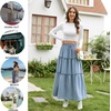 image:imagePOPYOUNG Maxi Skirts for Women Floral Printed Long Flowy Skirt with Pockets  Boho Skirts Trendy Drawstring High Waist Ruffle Casual Loose Fit Long Dress for Summer Teacher Beach Vacation OutfitsLight Blue Floral