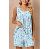 image:imagePOPYOUNG Pajama Set for Women Summer 2 Piece Lounge Shorts Sets Sleepwear  Womens Pajama Sets Cooling pijamas de mujer for Summer with Pockets Sleeveless Nightwear Outfits Pjs Shorts SetBlue Sailboat