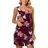 image:imagePOPYOUNG Pajama Set for Women Summer 2 Piece Lounge Shorts Sets Sleepwear  Womens Pajama Sets Cooling pijamas de mujer for Summer with Pockets Sleeveless Nightwear Outfits Pjs Shorts SetFloral Wine