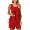 image:imagePOPYOUNG Pajama Set for Women Summer 2 Piece Lounge Shorts Sets Sleepwear  Womens Pajama Sets Cooling pijamas de mujer for Summer with Pockets Sleeveless Nightwear Outfits Pjs Shorts SetRed
